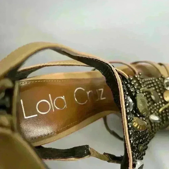 Lola Cruz Beaded Embellished Strappy High Heel Sandals Tan EU 39 - Picture 12 of 13